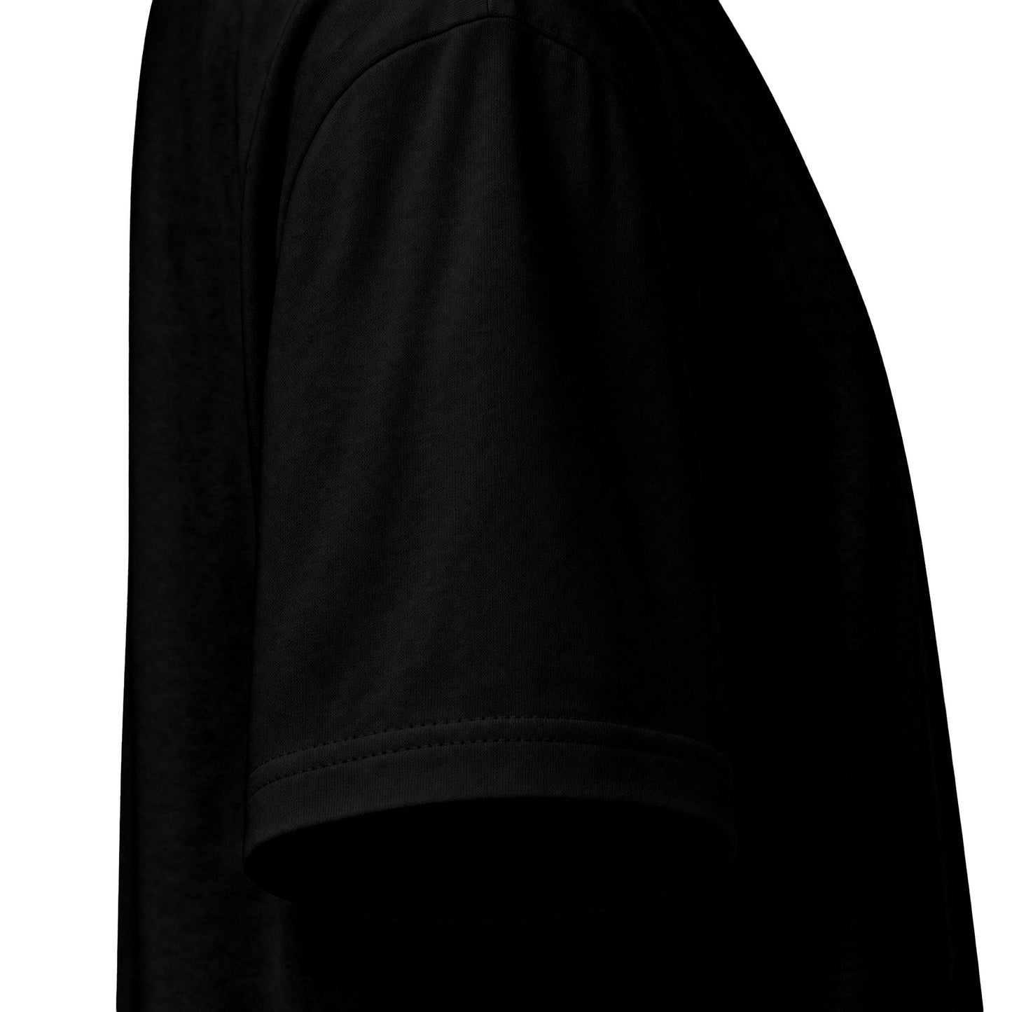 Alternate close-up of black max heavyweight tee sleeve and reinforced seam construction